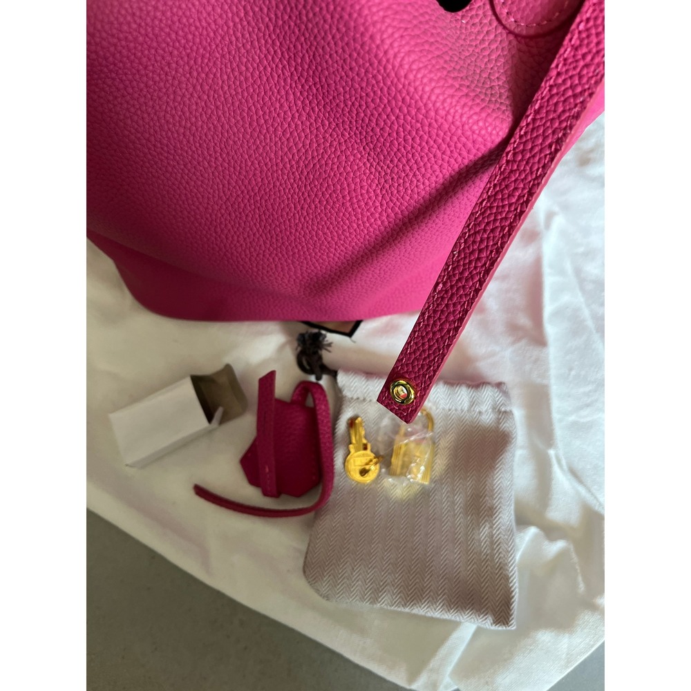 Genuine Leather Hot Pink Bucket Bag Luxury Style Tote Handbag Boho Chic NEW - Picture 9 of 12